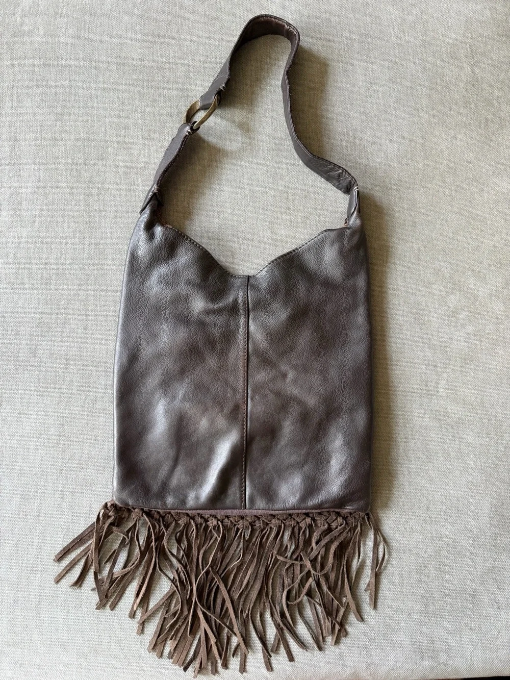 Vintage Y2K Lucky Brand Suede Fringe Boho Bag Brown - Picture 5 of 10